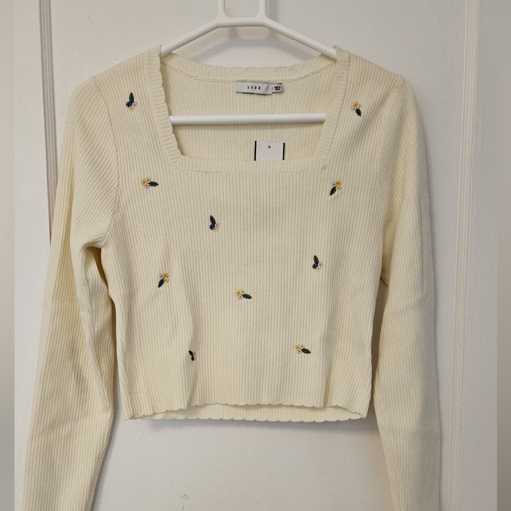 Cream Sweater with Floral Embroidery
